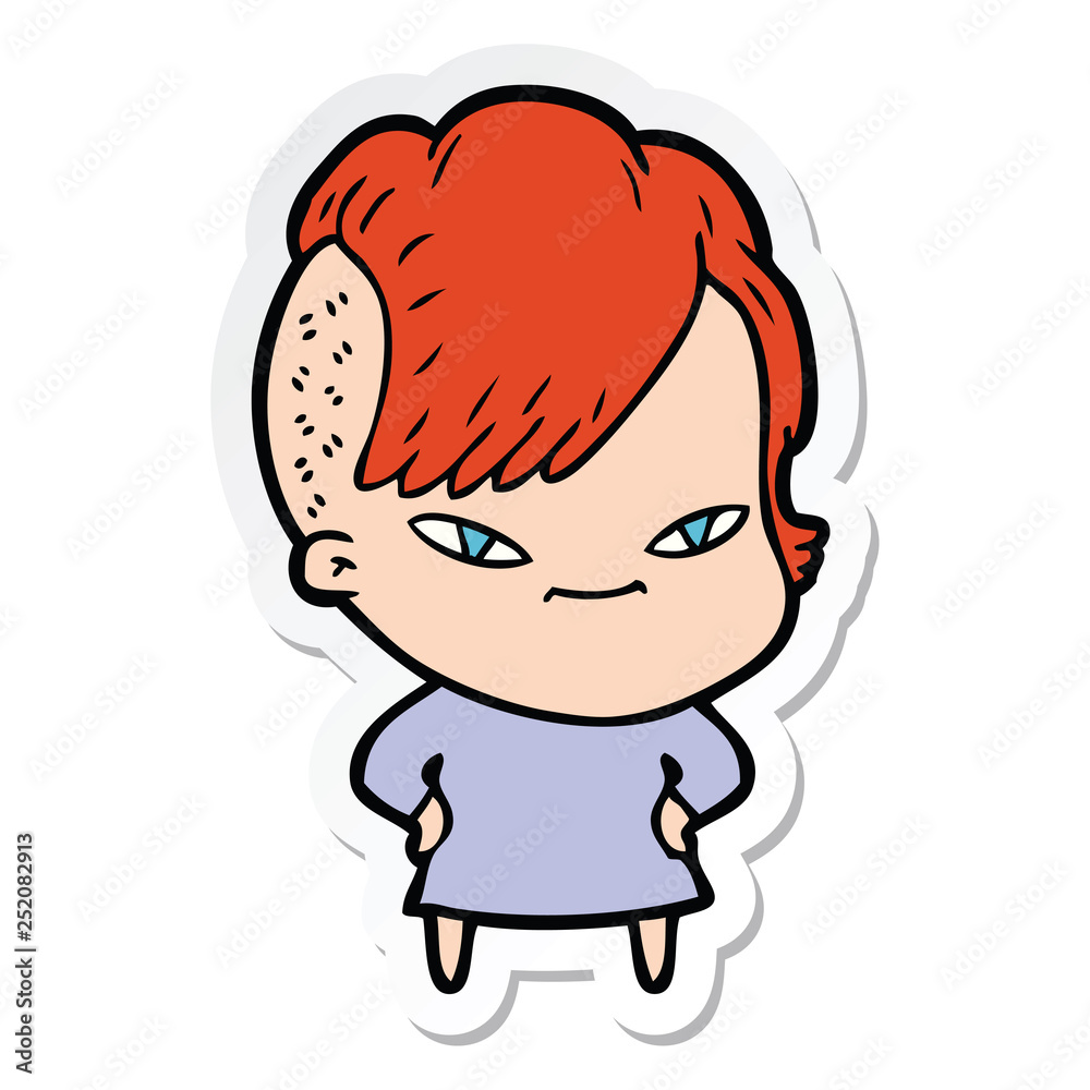 sticker of a cute cartoon girl with hipster haircut sticker of a cute cartoon girl with hipster haircut