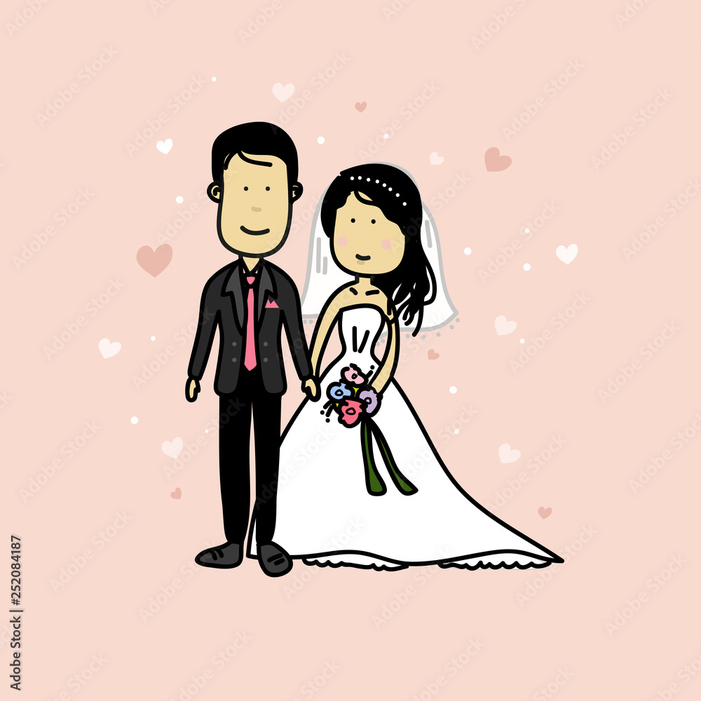 couple bride holding bouquet and groom vector illustration wedding concept couple bride holding bouquet and groom vector illustration wedding concept