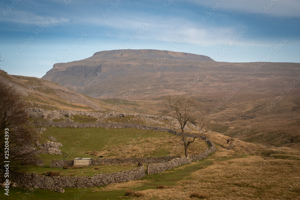 Ingleborough (723 m or 2,372 ft) is the second-highest mountain in the Yorkshire Dales. It is one of the Yorkshire Three Peaks (the other two being Whernside and Pen-y-ghent).