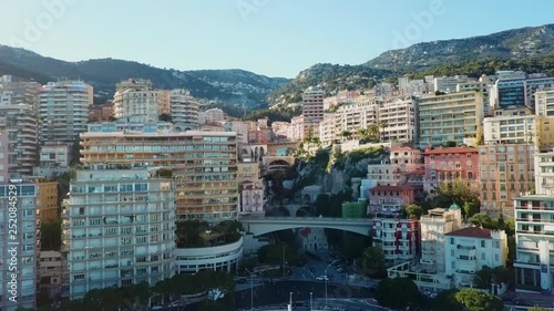 Monaco - 2018: Aerial Drone Monte Carlo sunset Europe yacht Architecture building casino success transport luxury travel