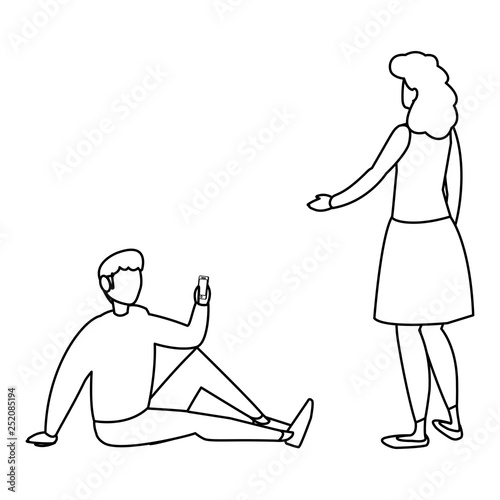 couple using smartphone characters