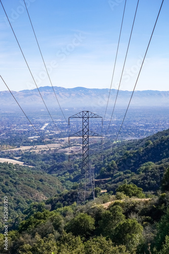 Electricity tower on south San Francisco bay area, San Jose on the background, California