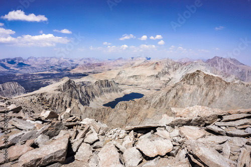 View towards Sequoia National Park and Arctic Lake from Mount Whitney summit, Eastern Sierra Mountains, California