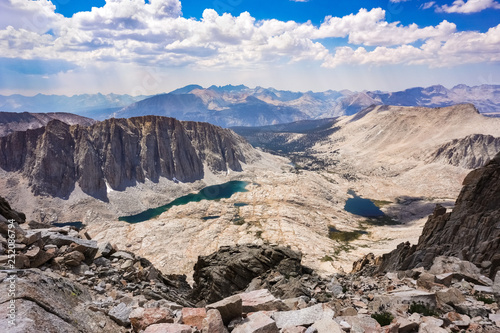 View towards Sequoia National Park and Hitchcock lakes from Mount Whitney summit, Eastern Sierra Mountains, California