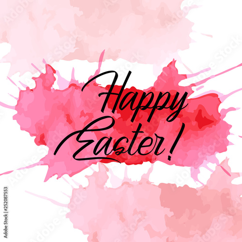 Watercolor imitation background with handwritten modern calligraphy message "Happy Easter".
