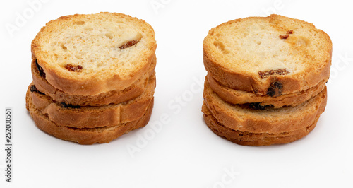 Photography Mini round toasts of bread with raisins