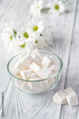 Bowl of white lump sugar