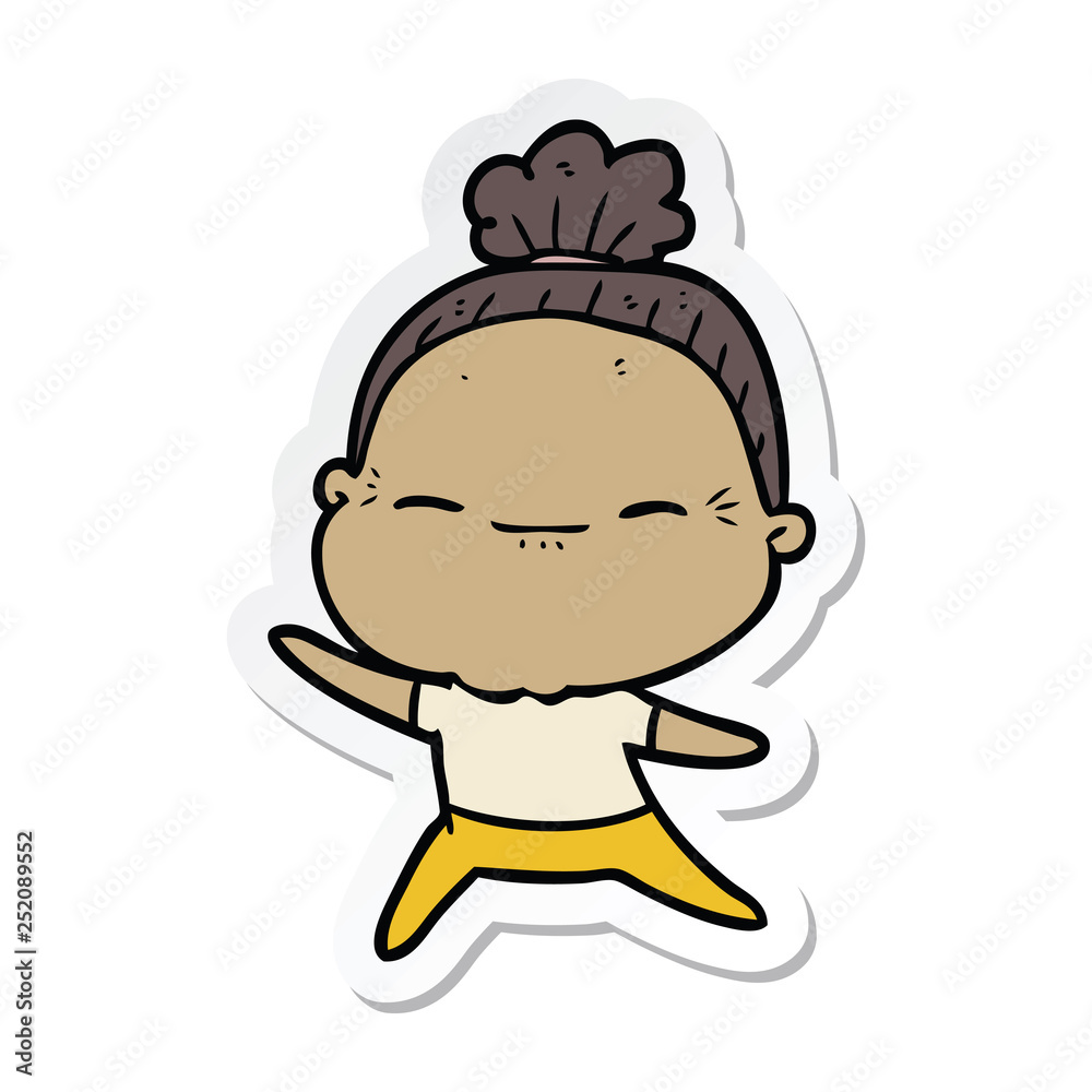 sticker of a cartoon peaceful old woman sticker of a cartoon peaceful old woman