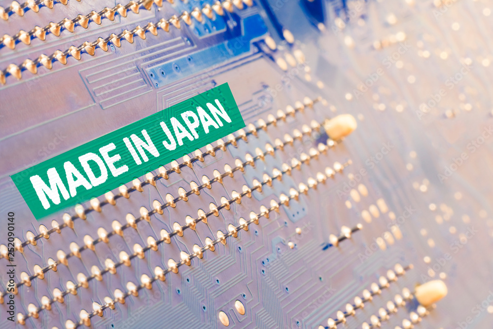 Macro shooting. motherboard. In Japan, there is an inscription.
