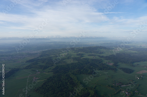 Landschaft im bayerischen Voralpenland - Blick aus dem Hei  luftballon