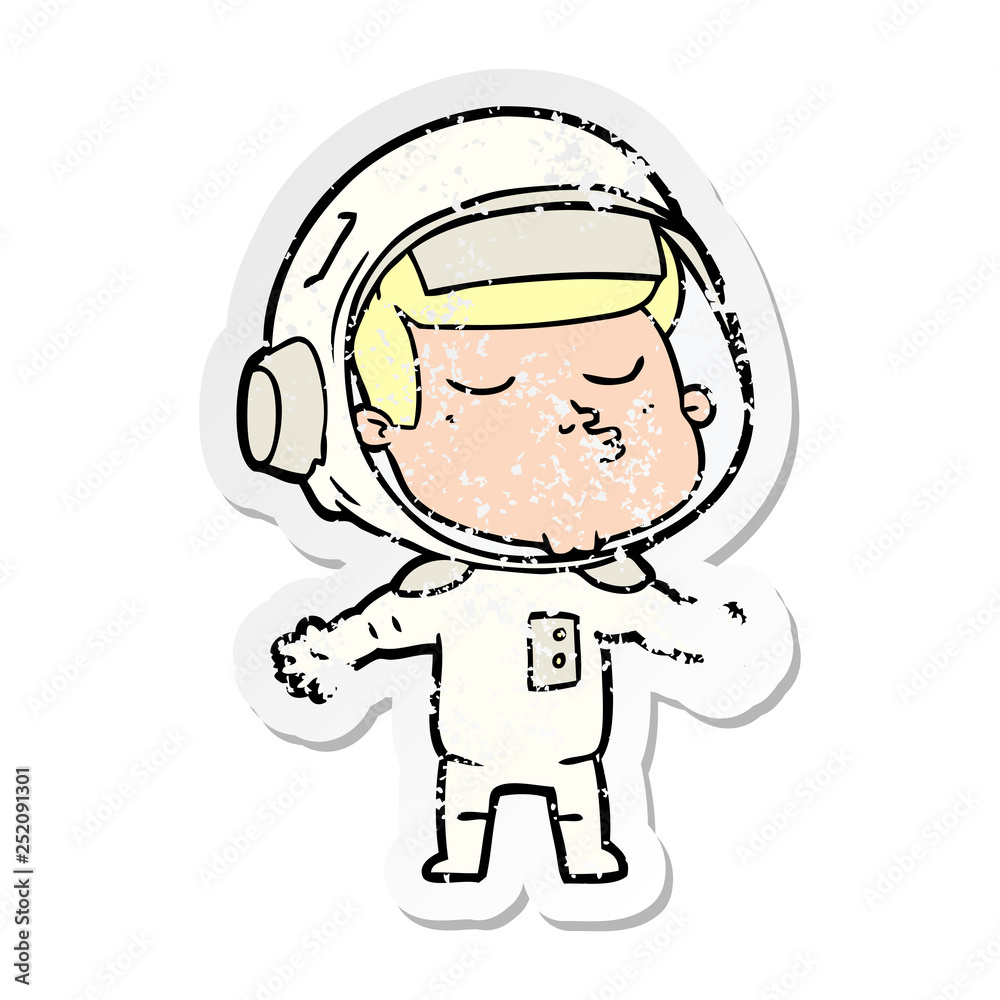 distressed sticker of a cartoon confident astronaut distressed sticker of a cartoon confident astronaut