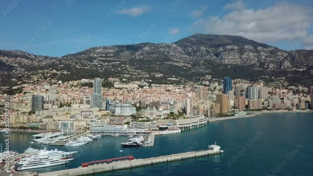 Monaco - 2018: Aerial Drone Monte Carlo sunset Europe yacht Architecture building casino success transport luxury travel