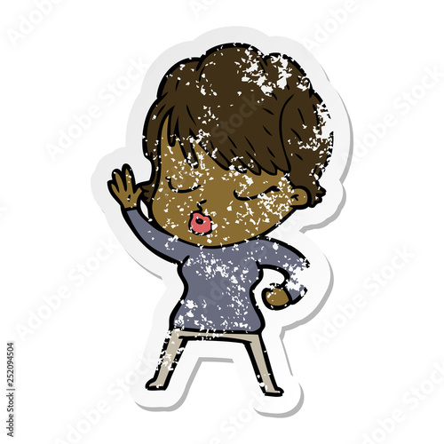 distressed sticker of a cartoon woman with eyes shut