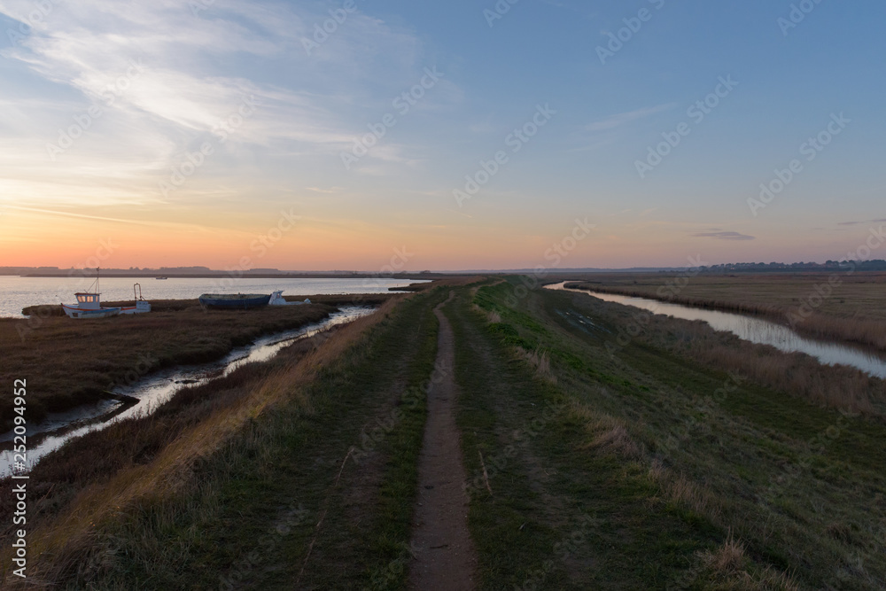 Beautiful sunset in Aldeburgh - looking inland, with the River Alde on the left