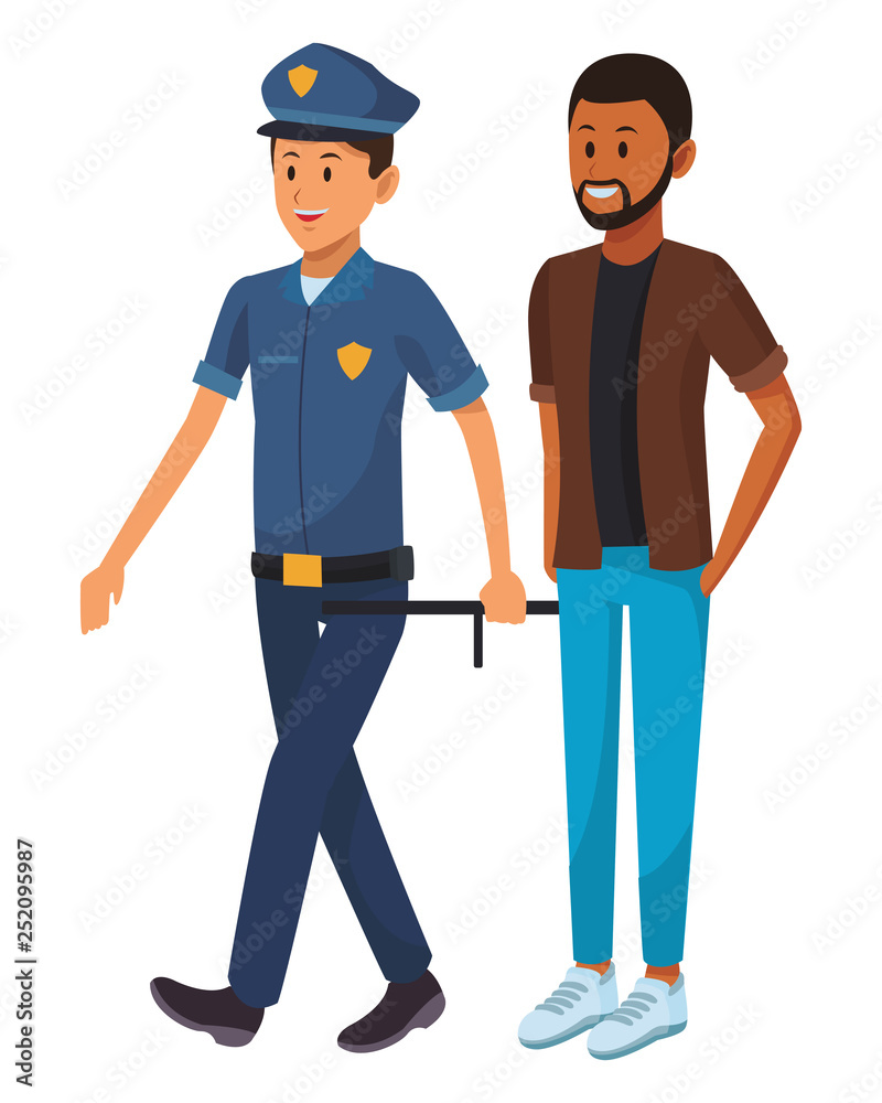 policeman and afroamerican man