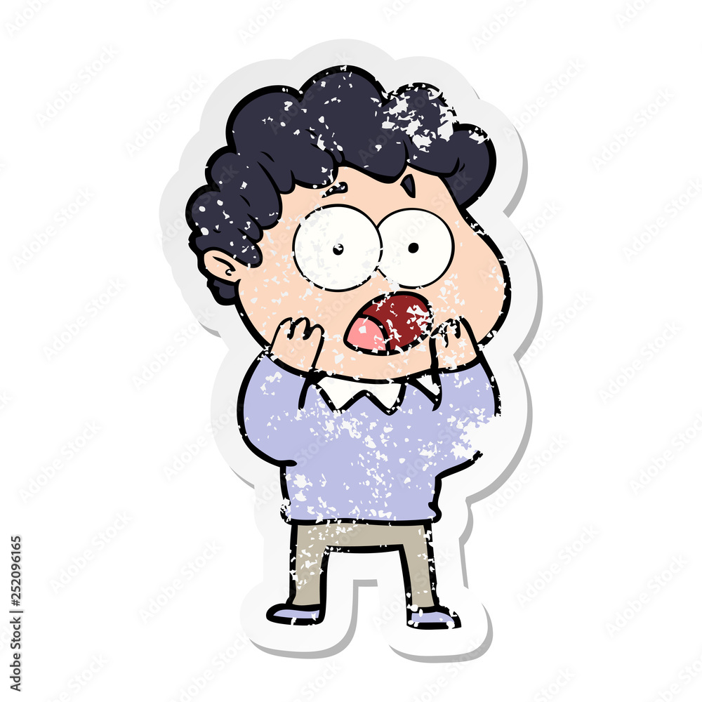 distressed sticker of a cartoon man gasping in surprise distressed sticker of a cartoon man gasping in surprise
