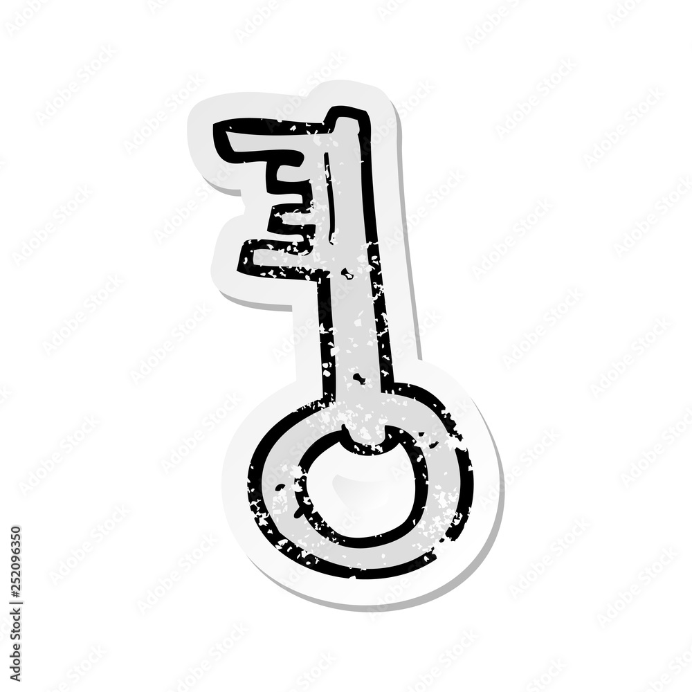 retro distressed sticker of a cartoon old key retro distressed sticker of a cartoon old key