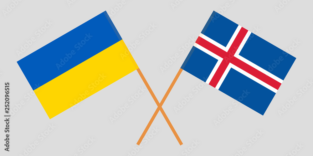 Iceland and Ukraine. The Icelandic and Ukrainian flags. Official colors. Correct proportion. Vector