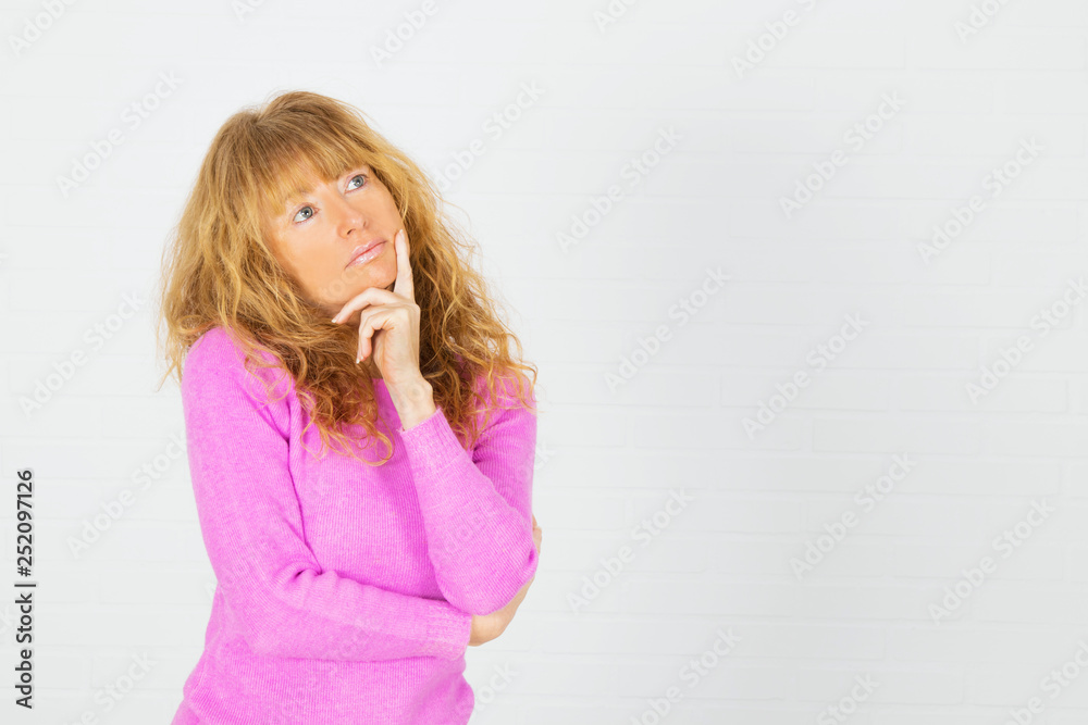adult woman with pink jersey isolated in white background adult woman with pink jersey isolated in white background