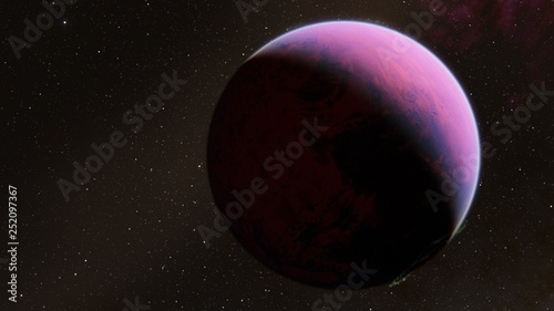 Exoplanet 3D illustrationthe planet pink with blue on the background of the sun the milky way black sky (Elements of this image furnished by NASA)