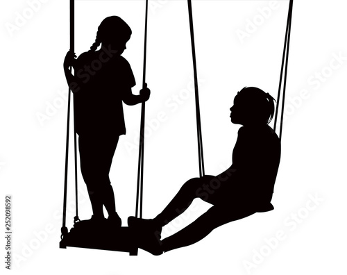 friends swinging, silhouette vector
