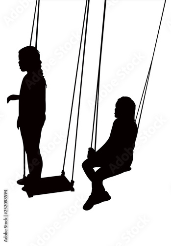 friends swinging, silhouette vector