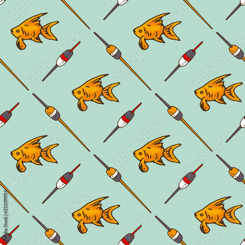 Fishing Floats and Goldfish Seamless Pattern