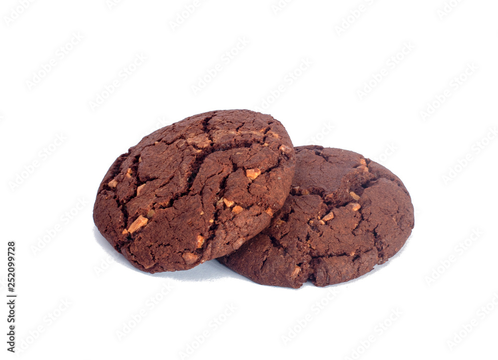 American chocolate tasty cookies with nuts isolated on the white