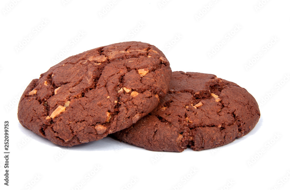American chocolate tasty cookies with nuts isolated on the white American chocolate tasty cookies with nuts isolated on the white
