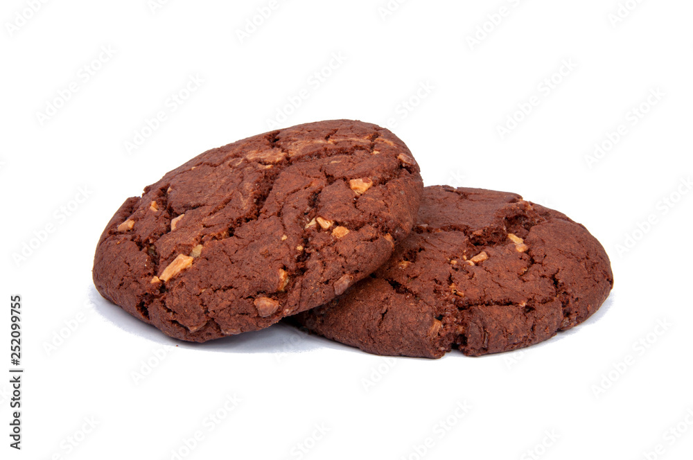 American chocolate tasty cookies with nuts isolated on the white American chocolate tasty cookies with nuts isolated on the white