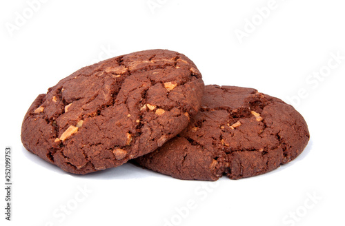 American chocolate tasty cookies with nuts isolated on the white