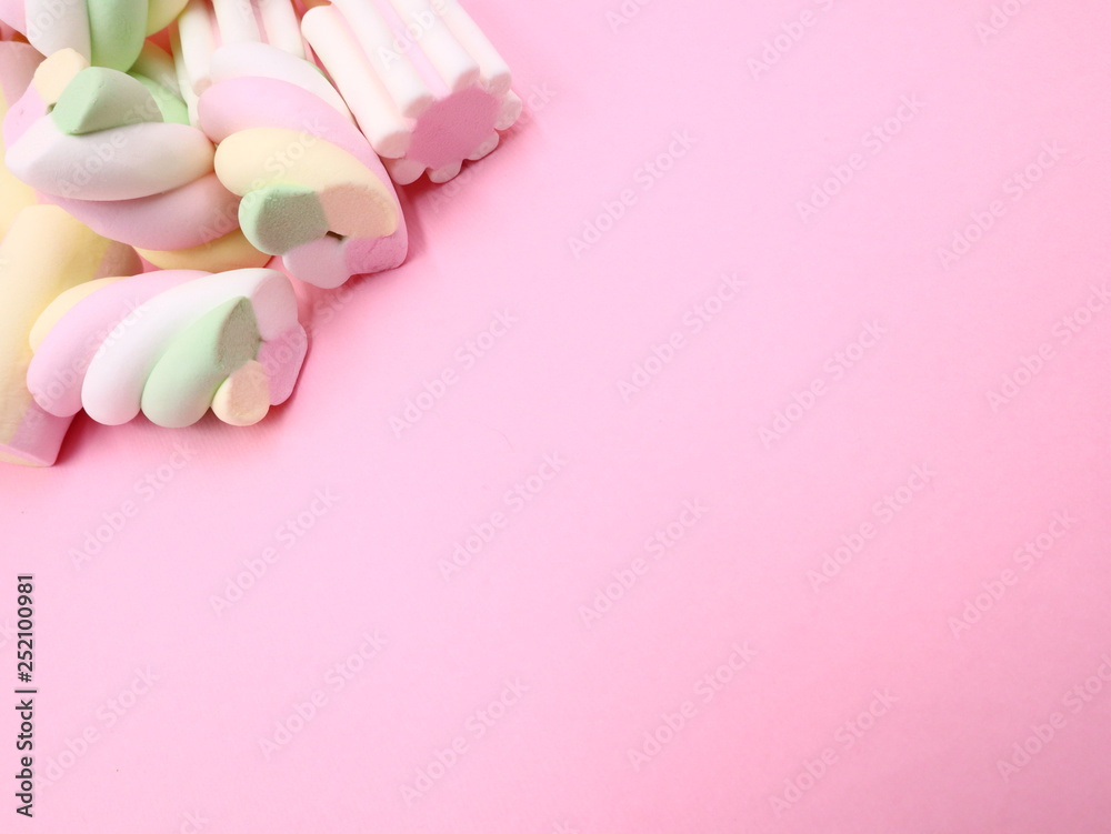 Colorful MARSHMALLOWS on Pink Background