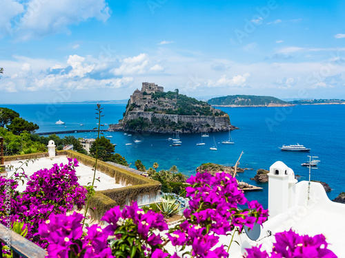 Italy, Campania, Naples, Gulf of Naples, Ischia Island, Aragonese Castle on rock island