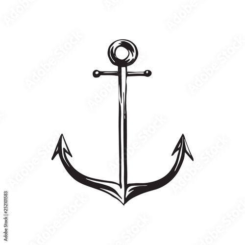 Hand drawn sketch anchor. Vintage retro style. Vector black ink drawing illustration isolated on white background