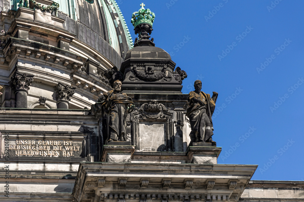 A close-up exterior view of Berliner Dom, also known as Berlin Cathedral.