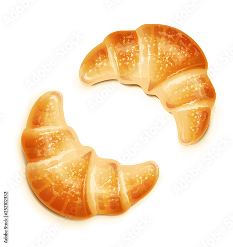 Croissant. Traditional french baked goods. Bake product for lunch, breakfast. Yummy sweet food. Crimp tasty dessert. Vector illustration.