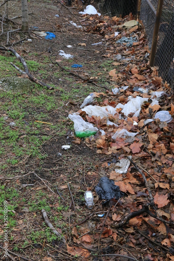 Obraz premium Trash and waste scattered along the rural highway 