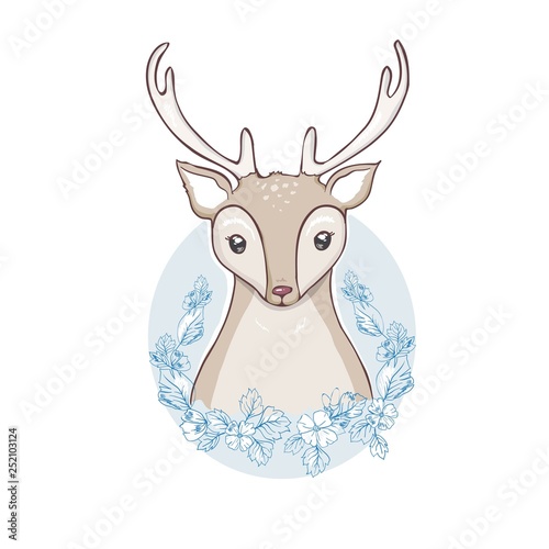 Deer cartoon illustration design.Cute bambi animal vector.Merry christmas card.
