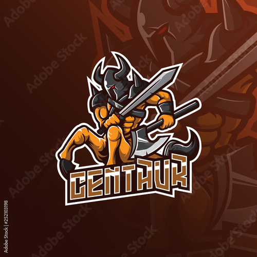 centaur knight vector mascot logo design with modern illustration concept style for badge, emblem and tshirt printing. angry centaur illustration with sword and axe.
