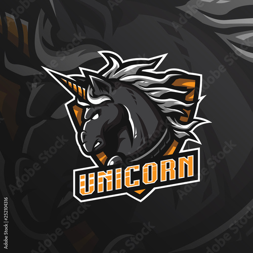 unicorn horse vector mascot logo design with modern illustration concept style for badge, emblem and tshirt printing. angry unicorn illustration for sport and esport team.