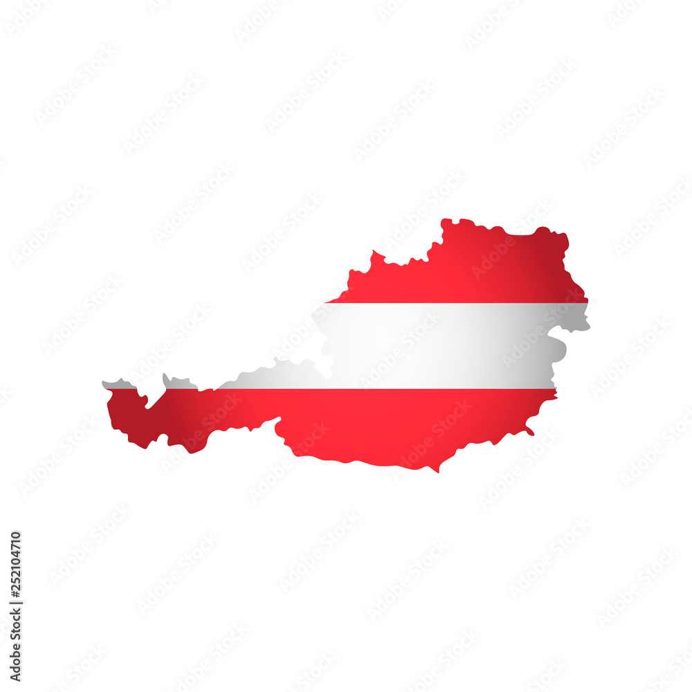 Vector isolated simplified illustration icon with silhouette of Austria  map. National Austrian flag (red and white colors). White background Stock- Vektorgrafik