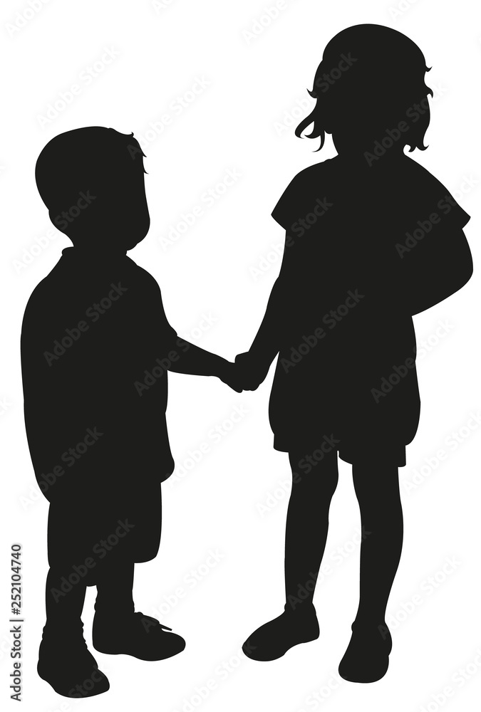 children hand in hand, silhouette vector