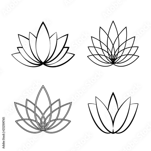 Set of Linear lotus icon. Sketch flower symbols