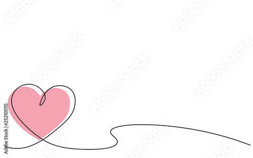 Heart background one line draw, vector illustration.