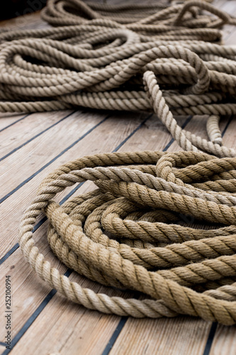 Chaotic old ropes on a ships deck