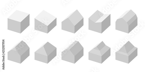 Simple flat vector set of different house roof shapes.