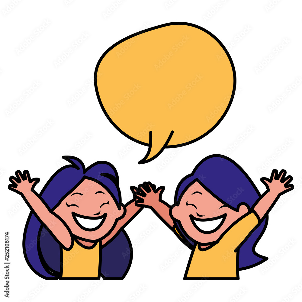 happy little girls with speech bubble happy little girls with speech bubble