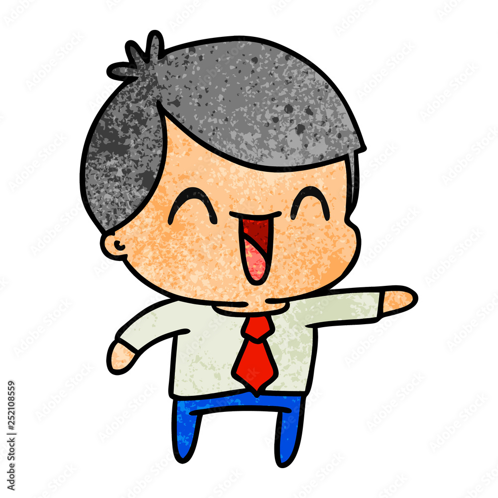 textured cartoon of kawaii man in suit