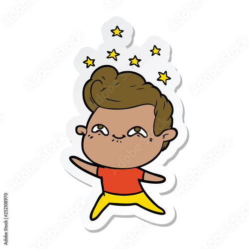 sticker of a cartoon excited man