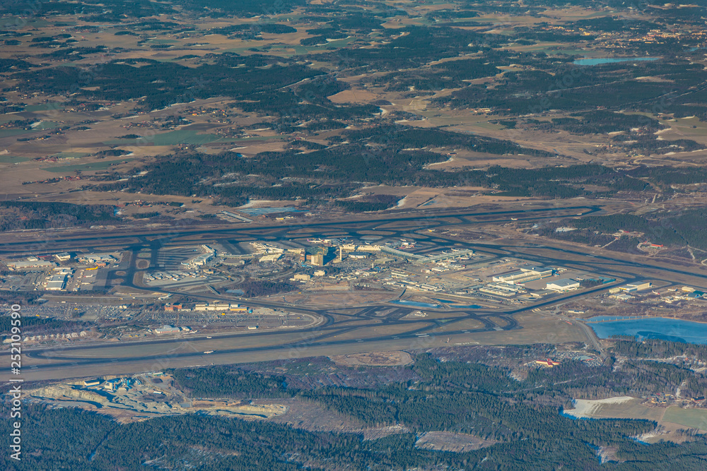 Stockholm Arlanda Airport, (ARN, ESSA) Sweden - aerial view during sunny day 